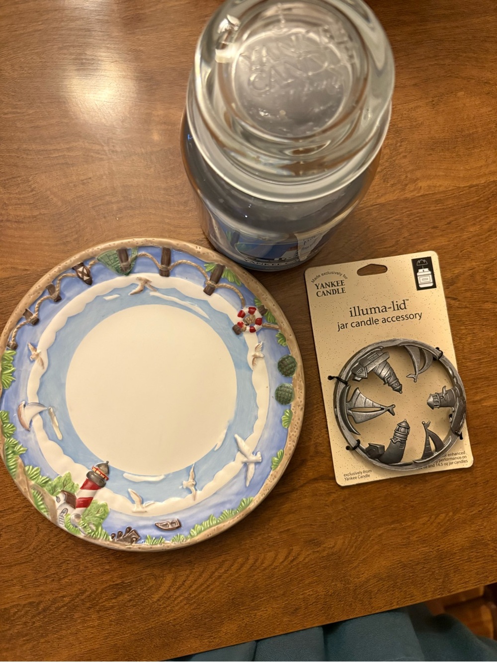 Yankee Candle Blue Jar with Nautical Ceramic Plate and Metallic Illuma-Lid